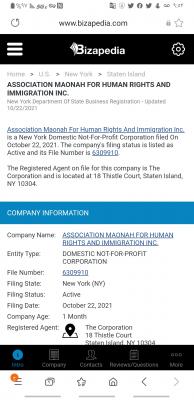 Maonah for human rights  to operate in the United States of America as a non-governme